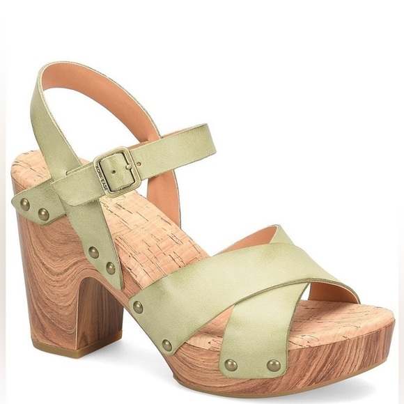 Kork-Ease Drew Leather Cross Banded Platform Sandals Pastel Green Size 10 - Picture 1 of 6